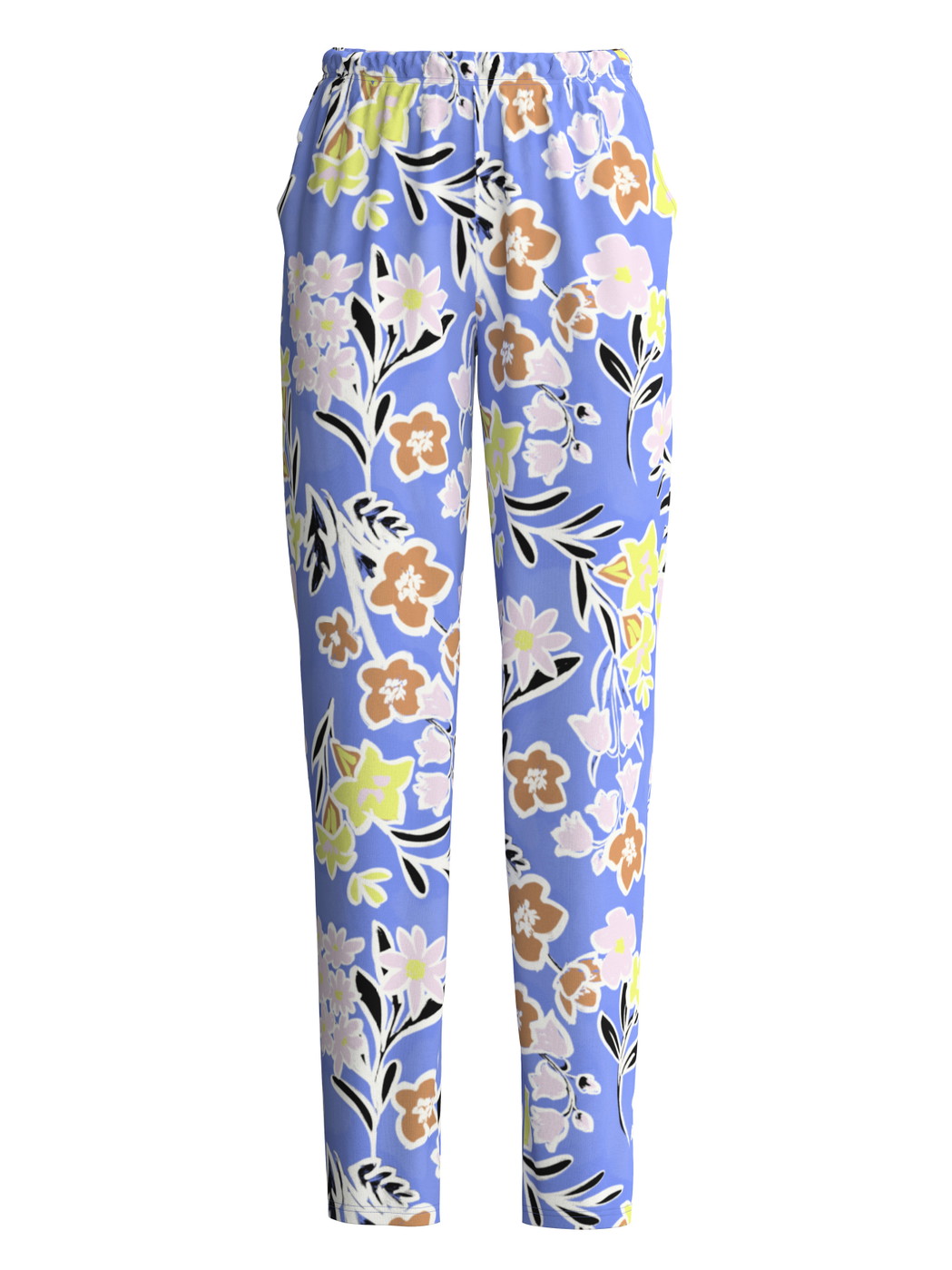 Damen - Pyjamahose aus 100% Baumwolle in Blau, Floral aus Serie Late Bloom M&M von CALIDA