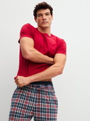 Men model is wearing Flannel trousers with side pockets made of 100% Cotton in Blue, Checked from the Family & Friends series by CALIDA, Additional Image