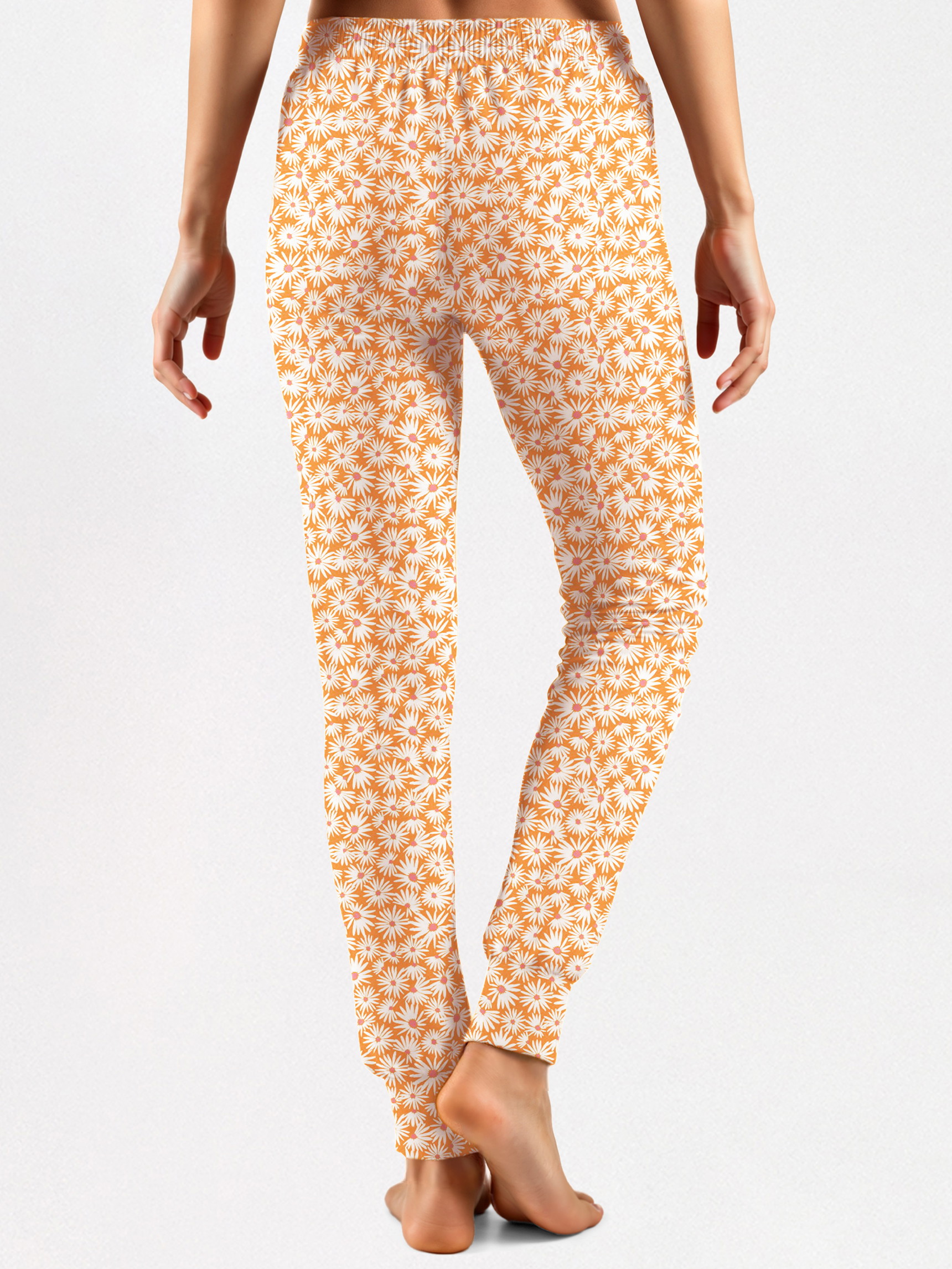 Women model is wearing Pyjama bottom made of 100% Cotton in Yellow, Patterned from the Favourites Xtra series by CALIDA, Back view