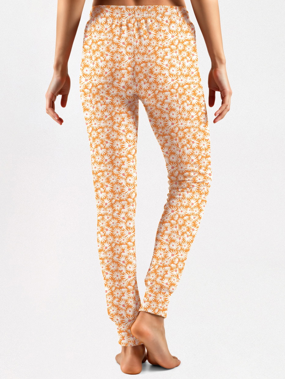 Women model is wearing Pyjama bottom made of 100% Cotton in Yellow, Patterned from the Favourites Xtra series by CALIDA, Back view
