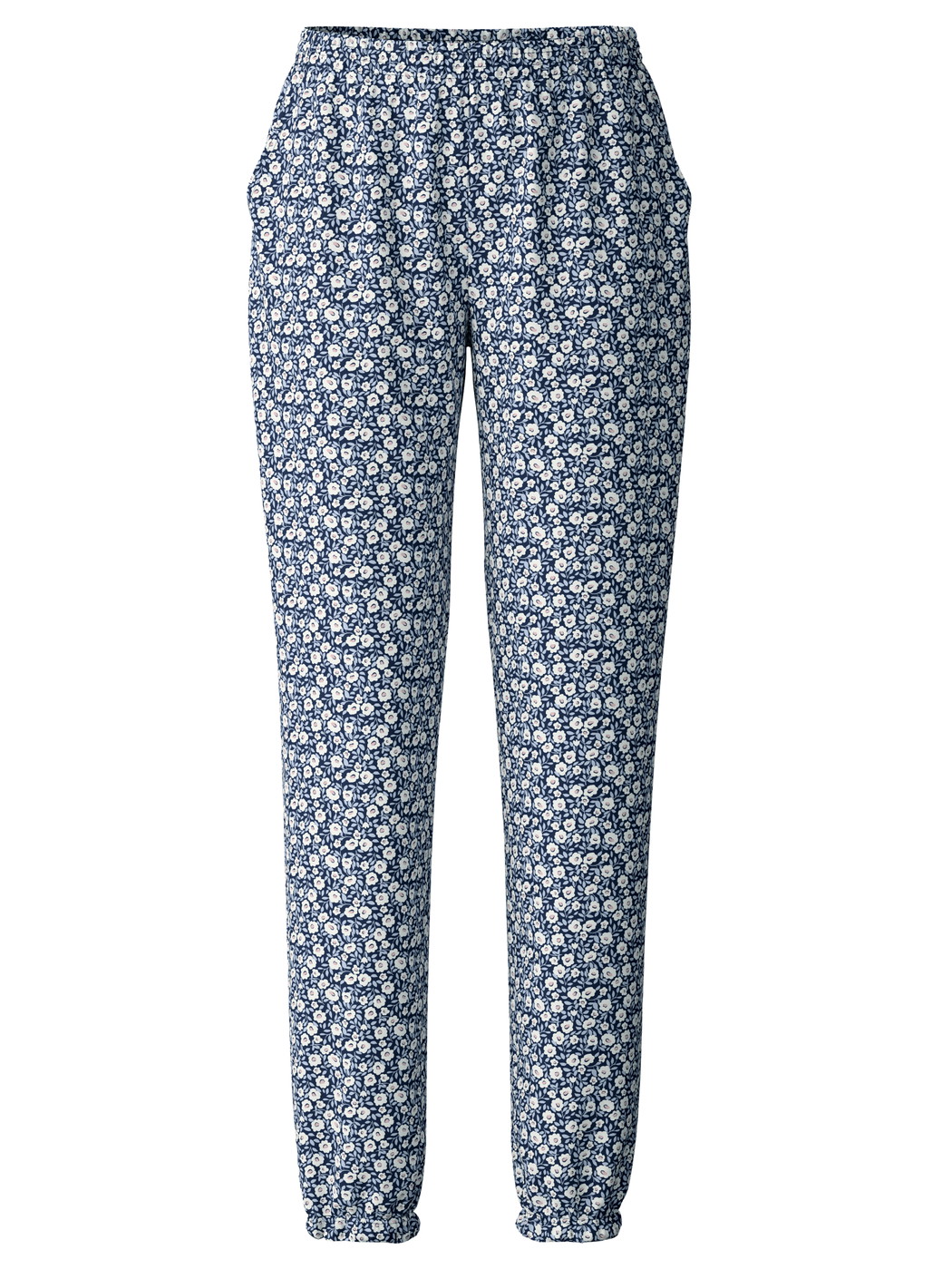 Femme - Bas de pyjama avec poignets en 100% coton de couleur Bleu, Floral, de la série Favourites Sleep de CALIDA