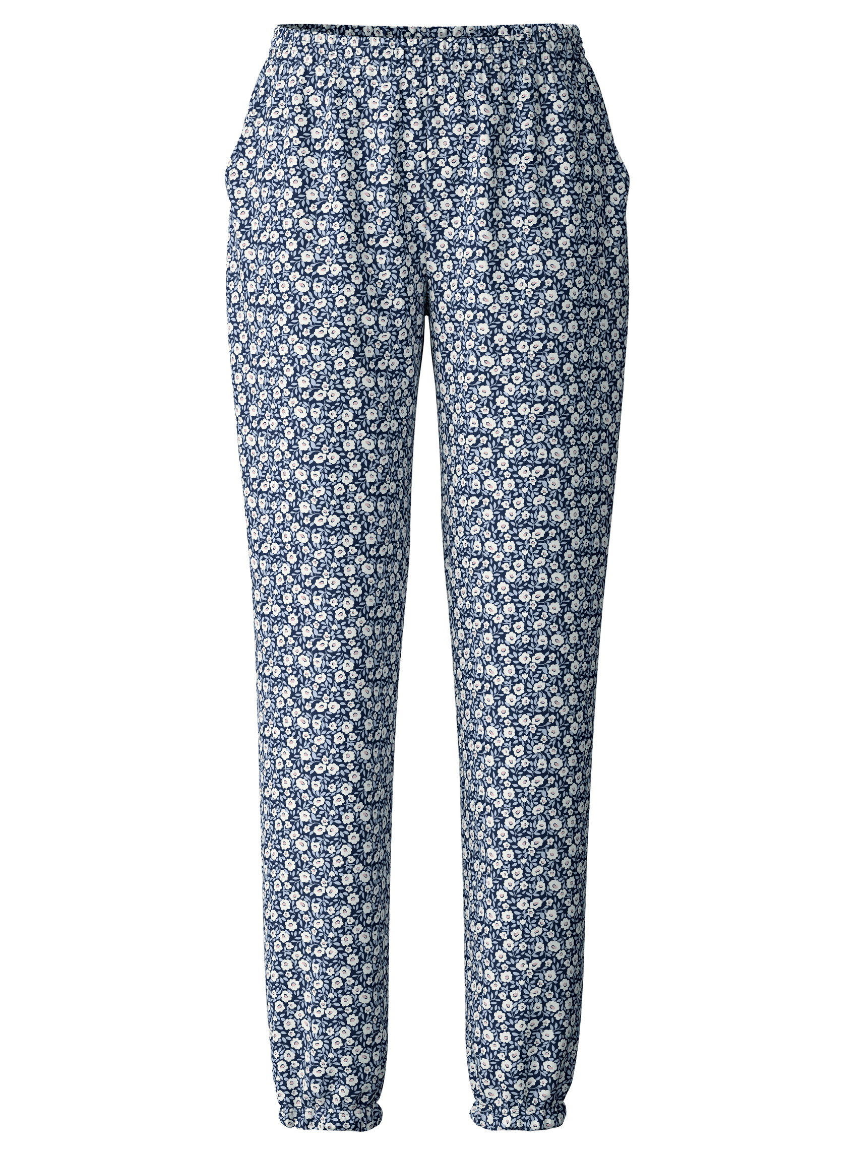 Donna - Pantaloni pigiama con polsini in 100% cotone di colore Blu, Floreale, della serie Favourites Sleep di CALIDA