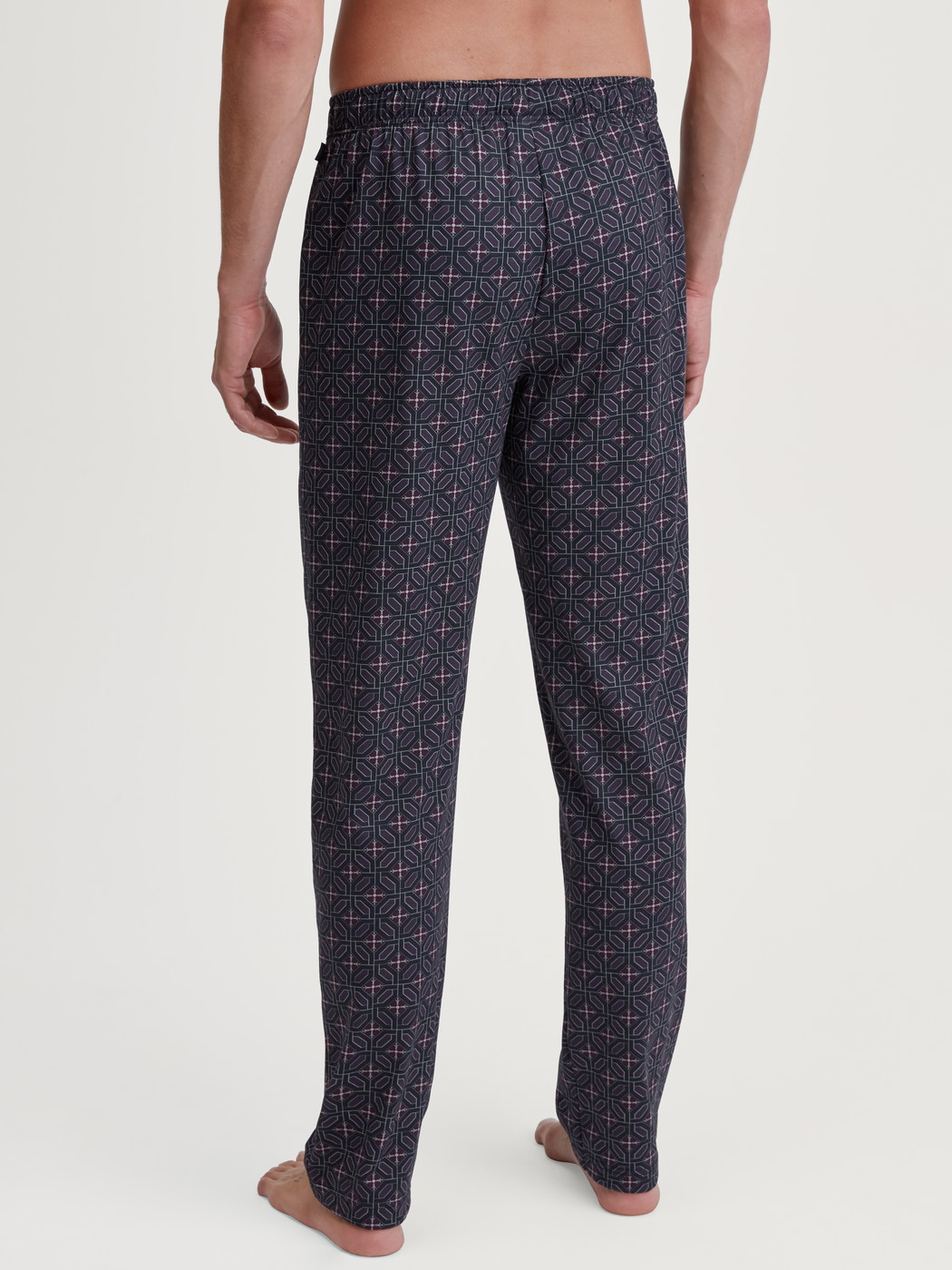 La modella / Il modello Uomo indossa Pantaloni da notte con tasche in 100% cotone di colore Marrone, Modello, della serie RMX Sleep Holiday di CALIDA, Vista posteriore