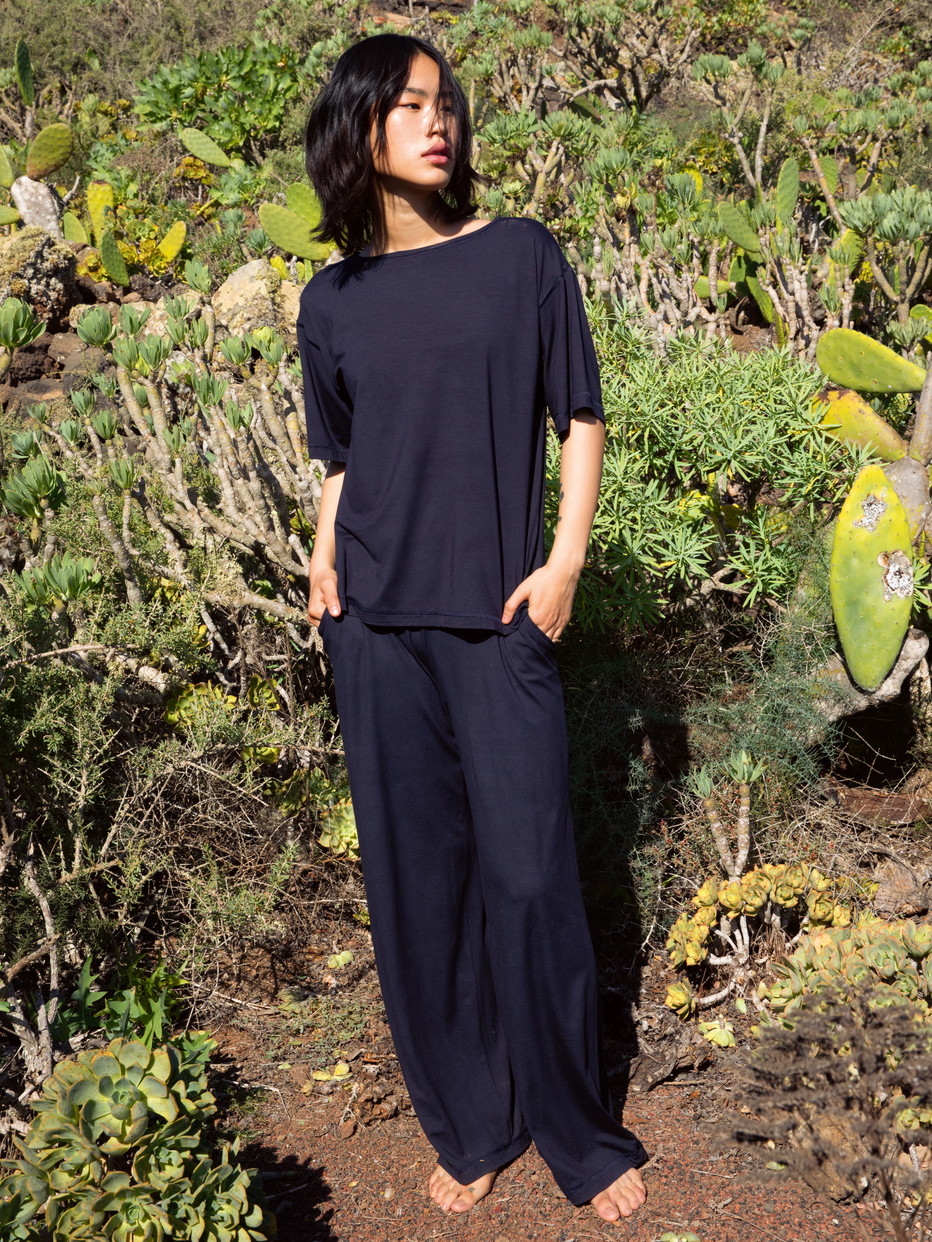 Damen - Pyjamahose aus Modal in Blau, Einfarbig aus Serie DSW Balancing von CALIDA, Vorderansicht