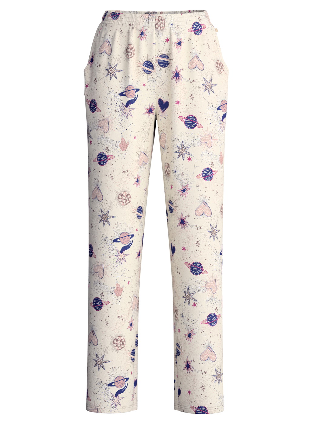 Damen - Pyjamahose mit Seitentaschen aus 100% Baumwolle in Beige, Gemustert aus Serie Favourites Universe von CALIDA