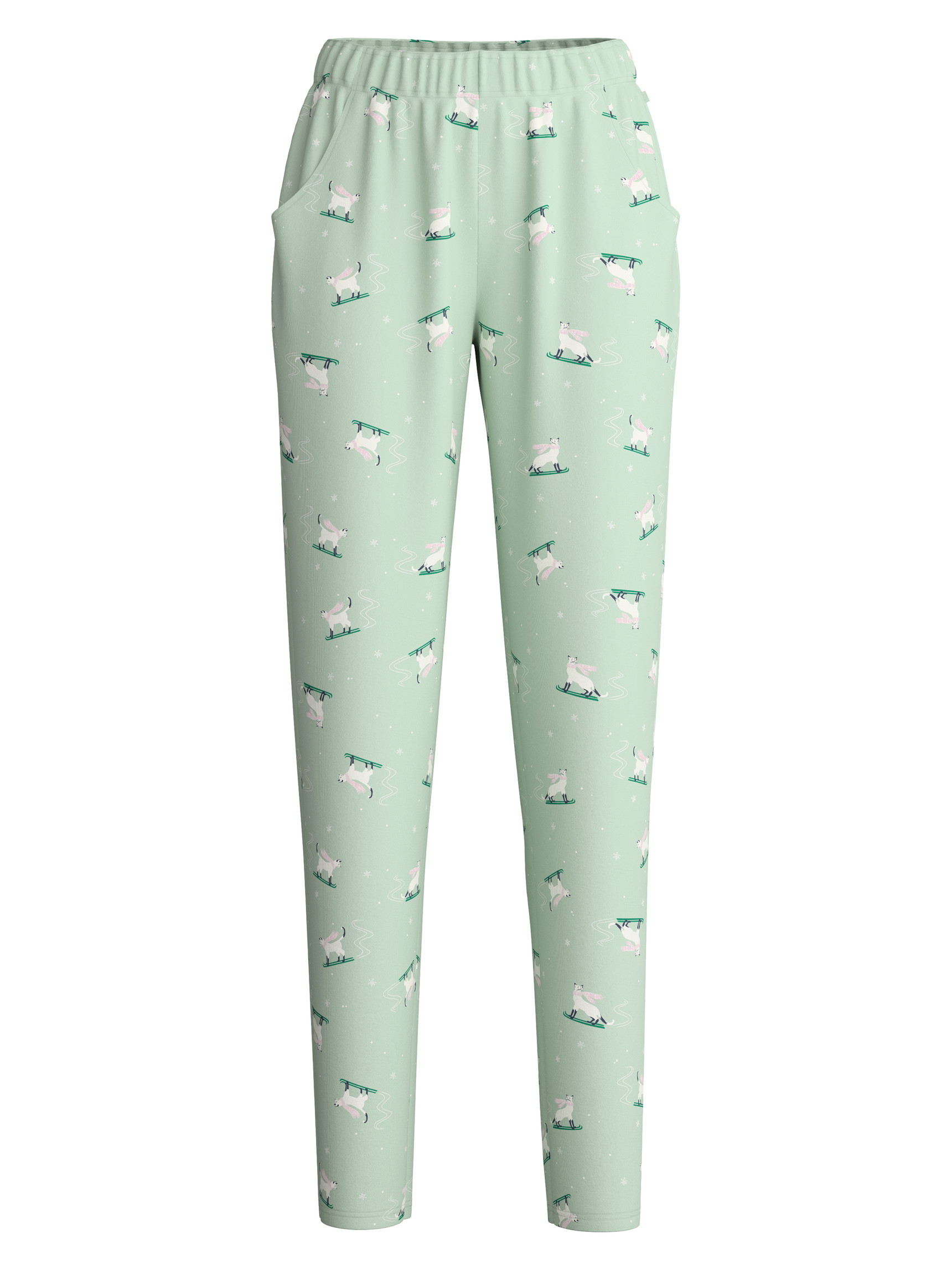 Women - Pyjama Bottoms with Side Pockets made of 100% Cotton in Green, Motif, from the Favourites Cats series by CALIDA