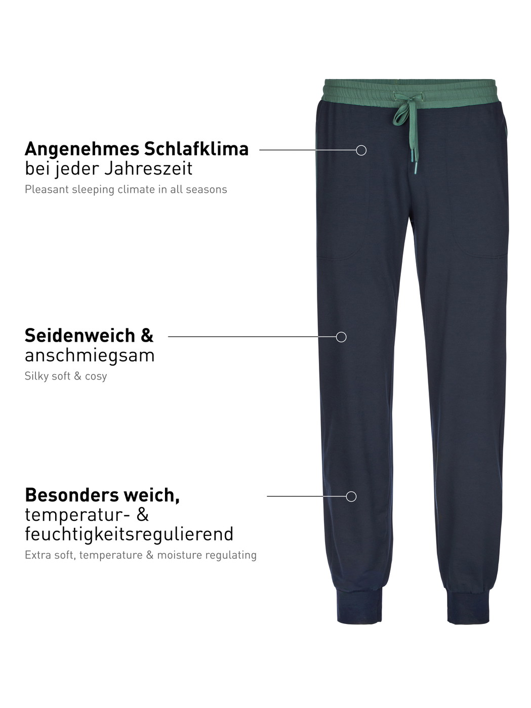 Homme - Bas de pyjama avec poignets en Modal de couleur Bleu, Unicolore, de la série DSW Balancing de CALIDA