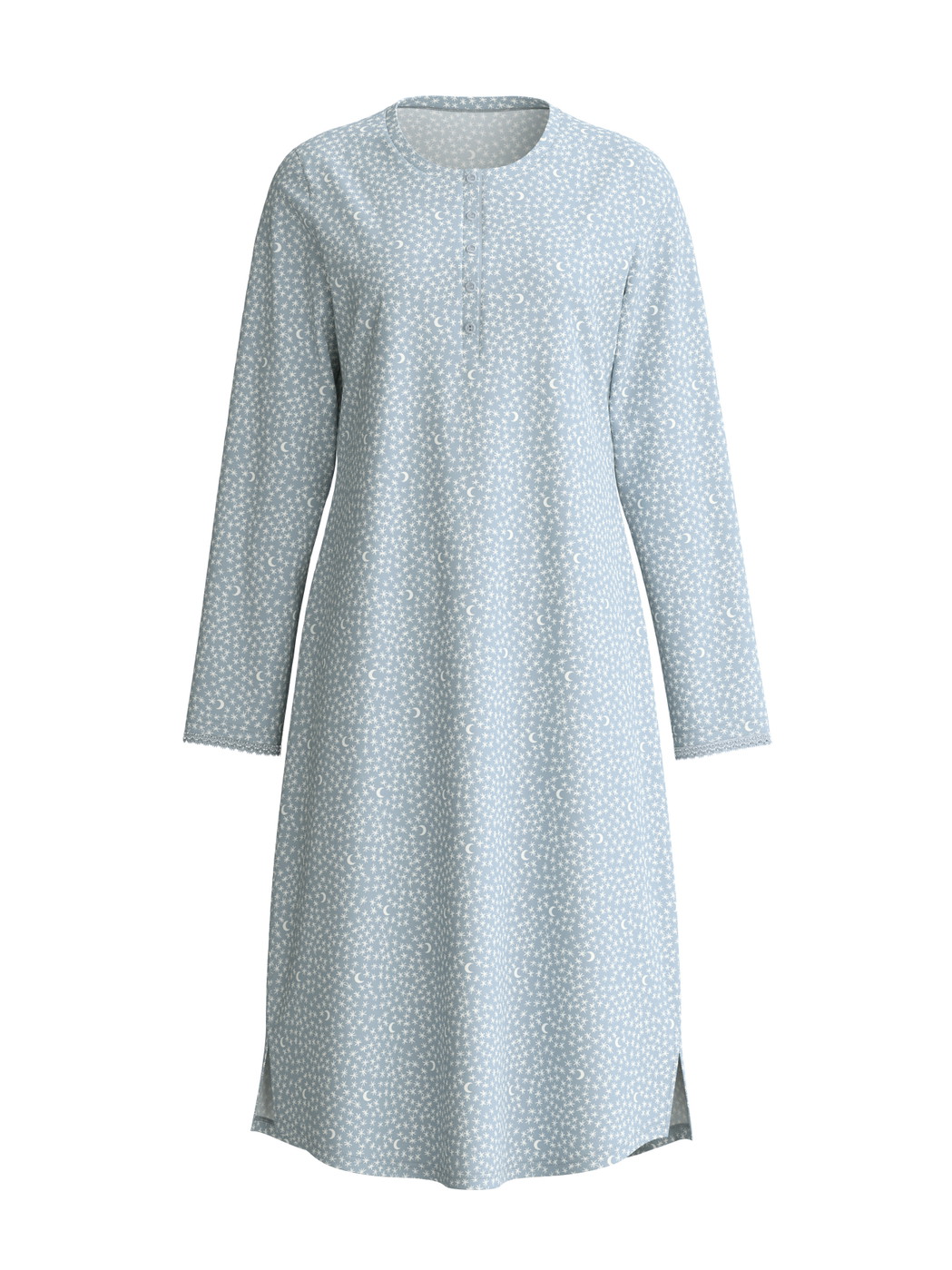 Women - Long-sleeve nightdress, length 110 cm made of 100% Cotton in Blue, Patterned, from the Midnight Dreams series by CALIDA
