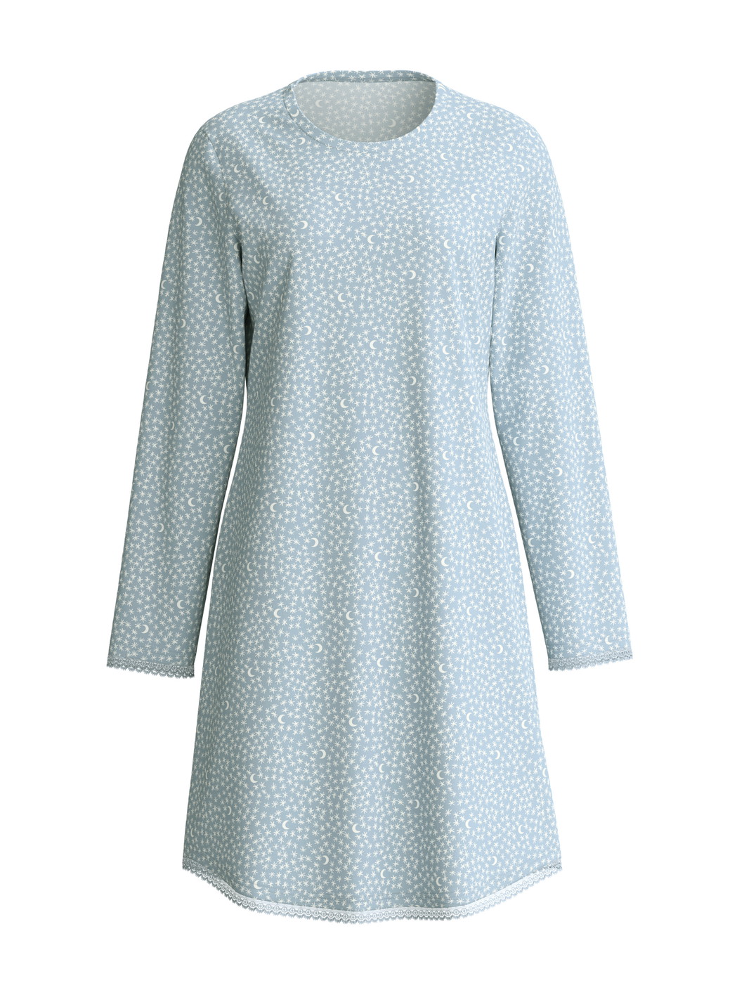 Women - Long-sleeve nightdress, length 95 cm made of 100% Cotton in Blue, Patterned, from the Midnight Dreams series by CALIDA