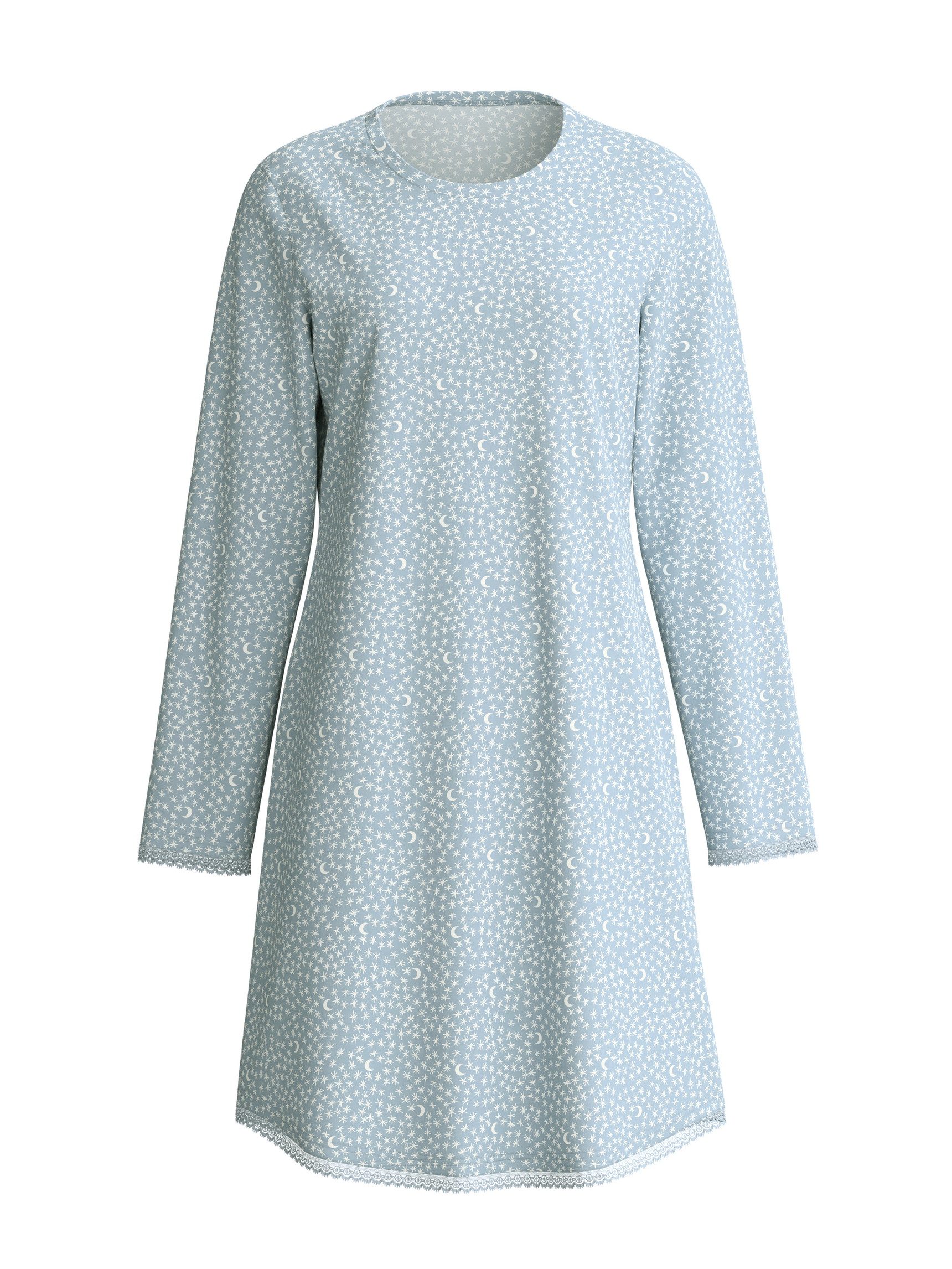 Damen - Langarm-Nachthemd, Länge 95 cm aus 100% Baumwolle in Blau, Gemustert aus Serie Midnight Dreams von CALIDA