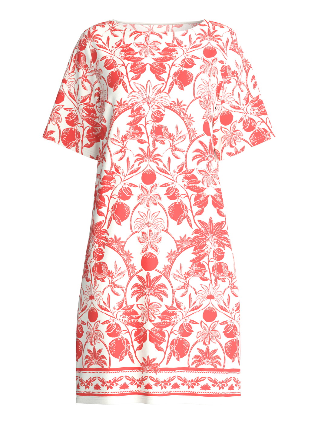 Donna - Camicia da notte a maniche corte, lunghezza 95 cm in 100% cotone di colore Arancione, Floreale, della serie Favourites Beach di CALIDA
