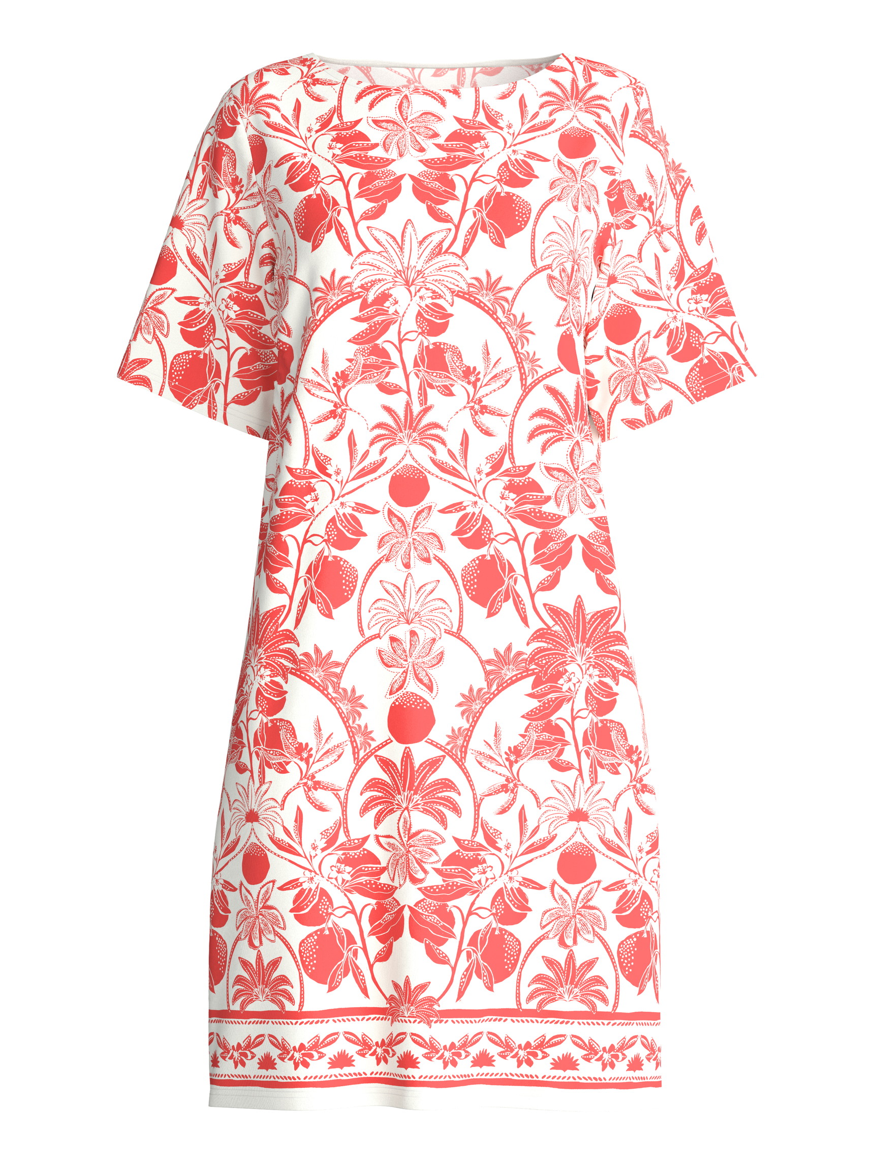 Damen - Kurzarm-Nachthemd, Länge 95 cm aus 100% Baumwolle in Orange, Floral aus Serie Favourites Beach von CALIDA