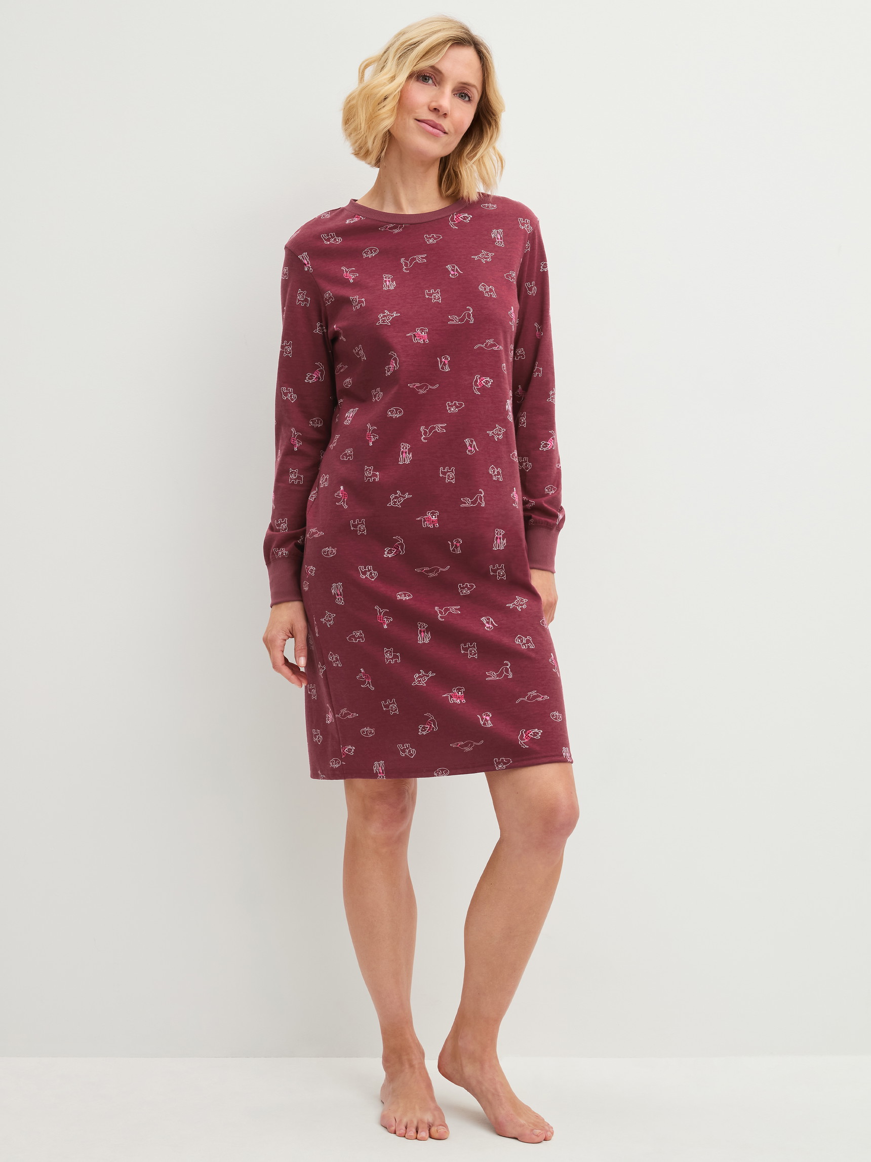Women model is wearing  made of 100% Cotton in Red, Patterned from the Family & Friends series by CALIDA, Front view