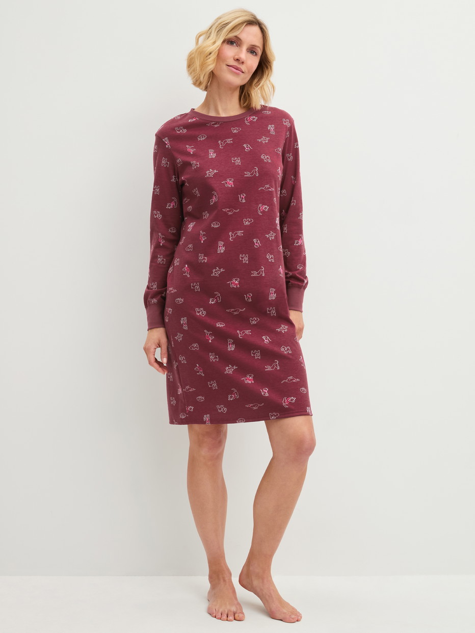 Women model is wearing  made of 100% Cotton in Red, Patterned from the Family & Friends series by CALIDA, Front view