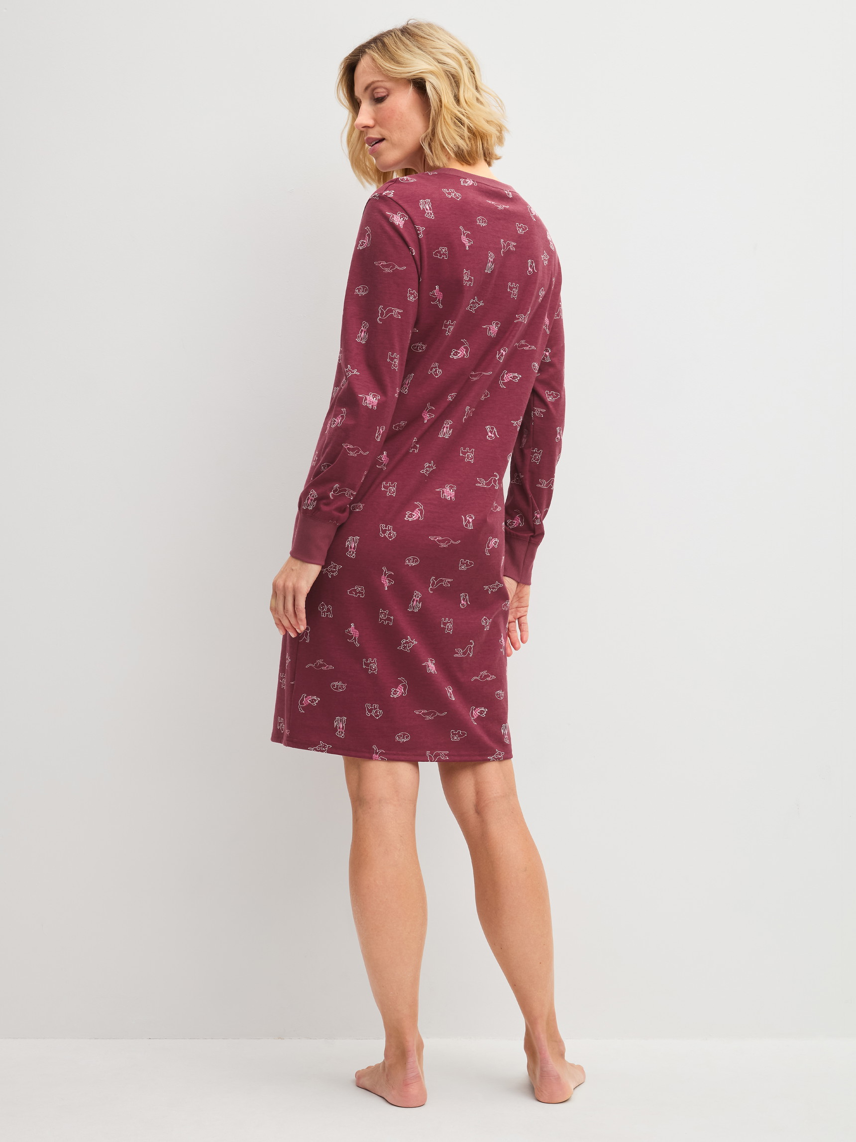 Women model is wearing  made of 100% Cotton in Red, Patterned from the Family & Friends series by CALIDA, Back view