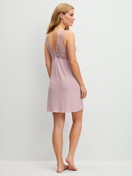 Women model is wearing Nightdress made of Modal in Purple, Lace from the Feminine Lounge series by CALIDA, Back view
