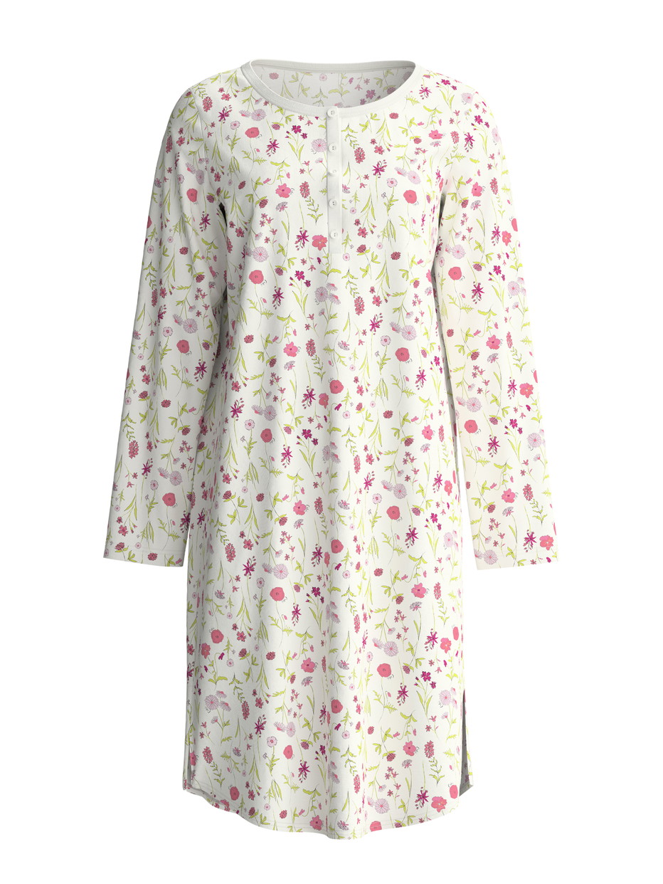 Damen - Langarm-Nachthemd, Länge 100 cm aus 100% Baumwolle in Rosa, Gemustert aus Serie Cotton Special von CALIDA