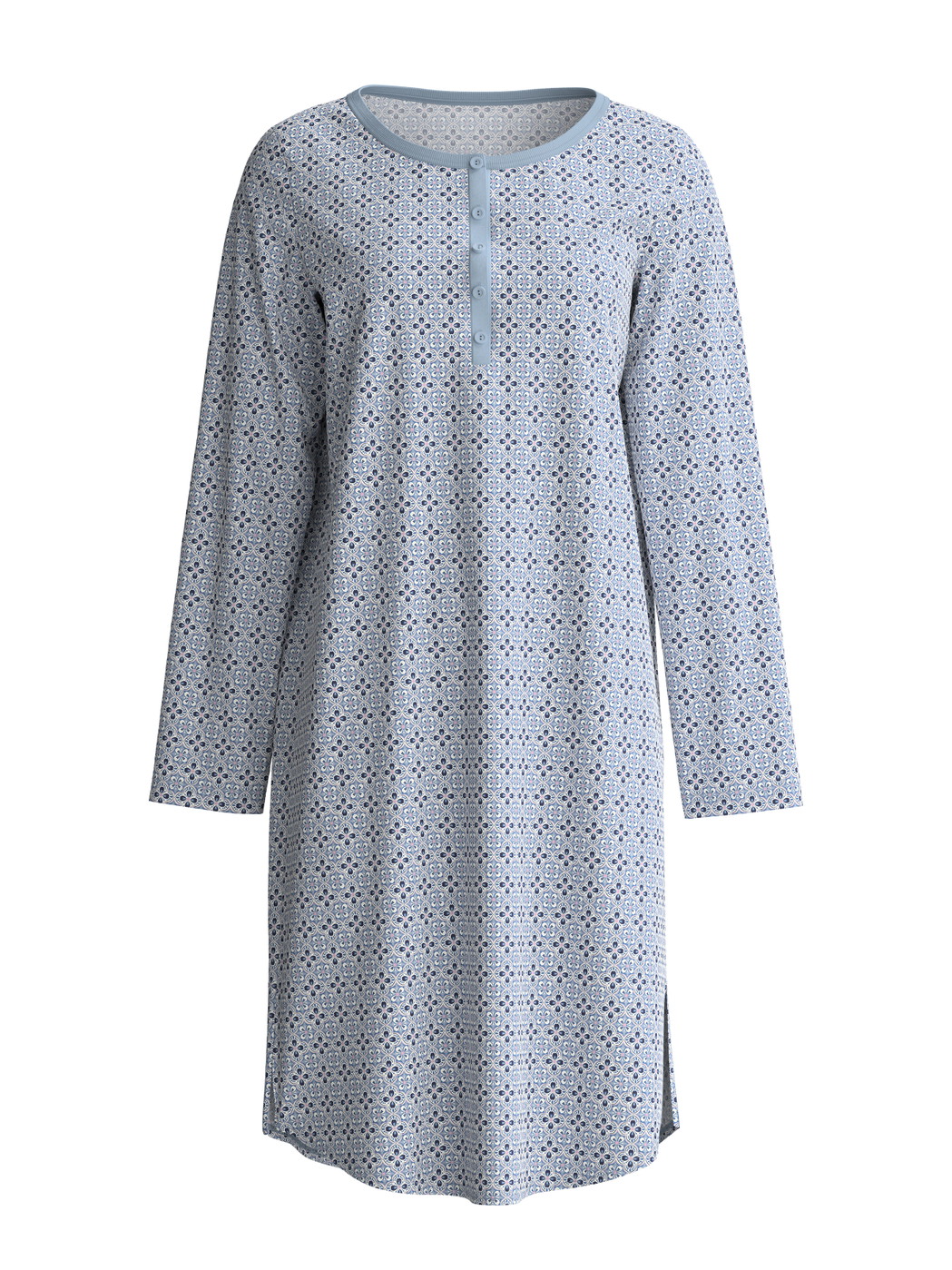 Damen - Langarm-Nachthemd, Länge 100 cm aus 100% Baumwolle in Grau, Gemustert aus Serie Cotton Special von CALIDA