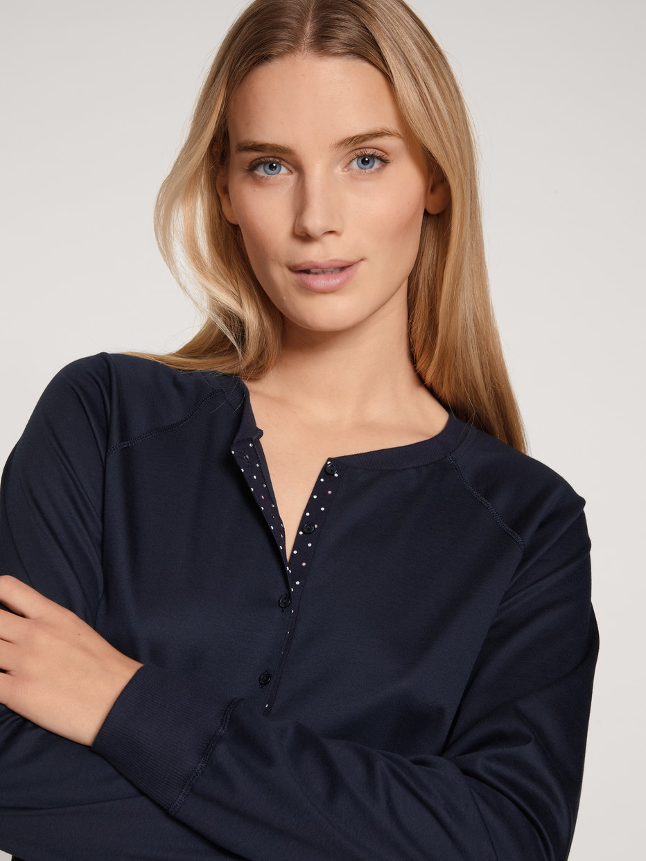 Damen - Hauskleid, Länge 100 cm aus 100% Baumwolle in Blau, Einfarbig aus Serie Favourites Dreams von CALIDA, Detail