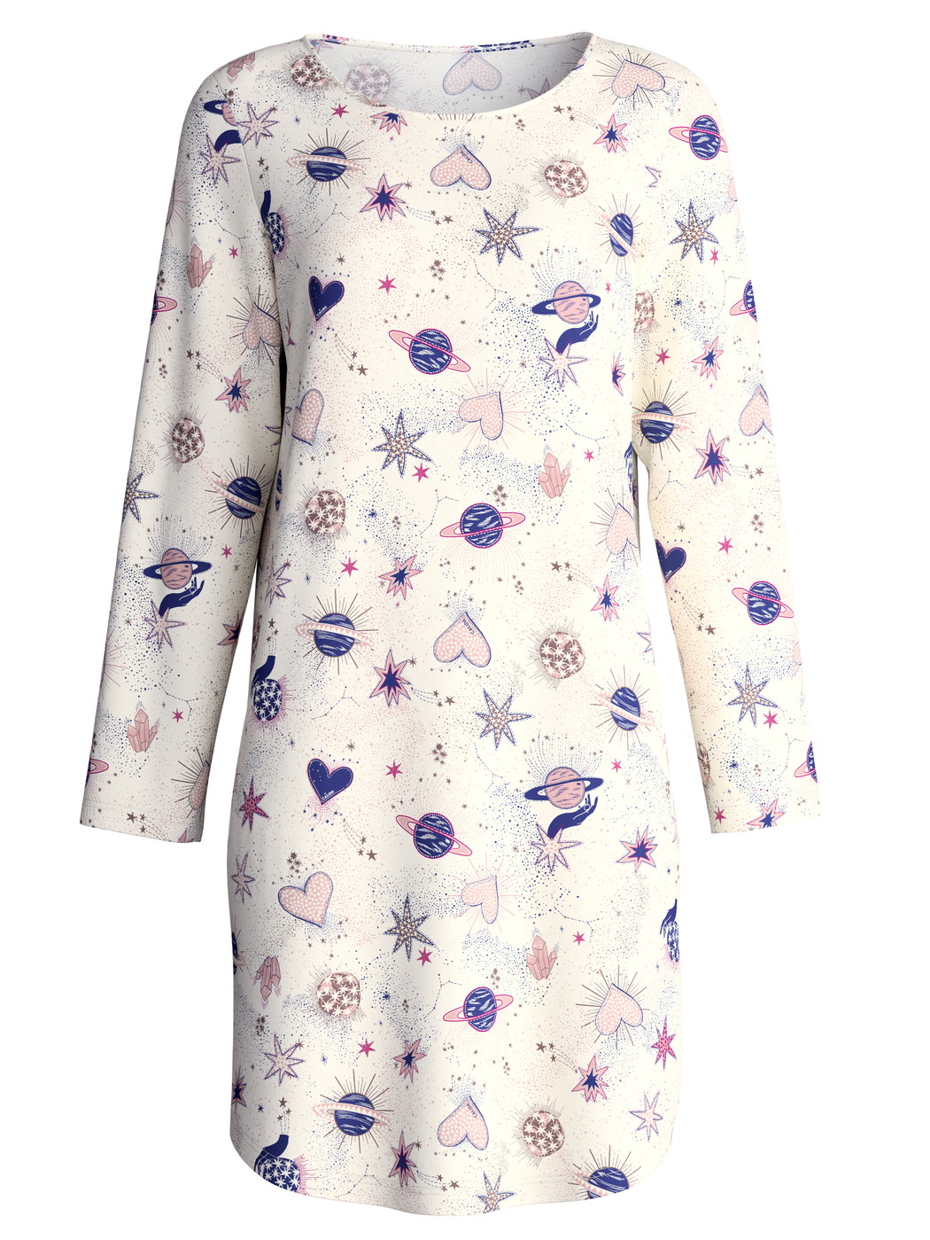 Femme - Chemise de nuit manches longues – Longueur 100 cm en 100% coton de couleur Beige, À motifs, de la série Favourites Universe de CALIDA