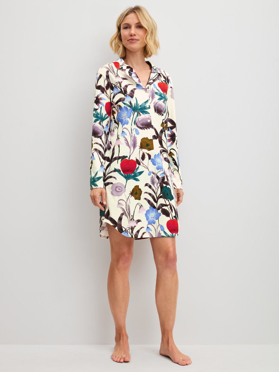Women model is wearing  made of 100% Cotton in Beige, Floral from the Alpine M&M series by CALIDA, Front view