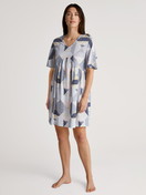 Women model is wearing Nightdress made of Modal in Blue, Motif from the Favourites Joy II series by CALIDA, Front view