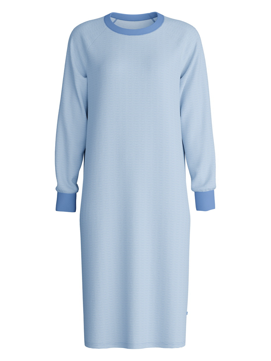 Donna - Camicia da notte a maniche lunghe – Lunghezza 110 cm in 100% cotone di colore Blu, A righe, della serie Midnight Stripes di CALIDA