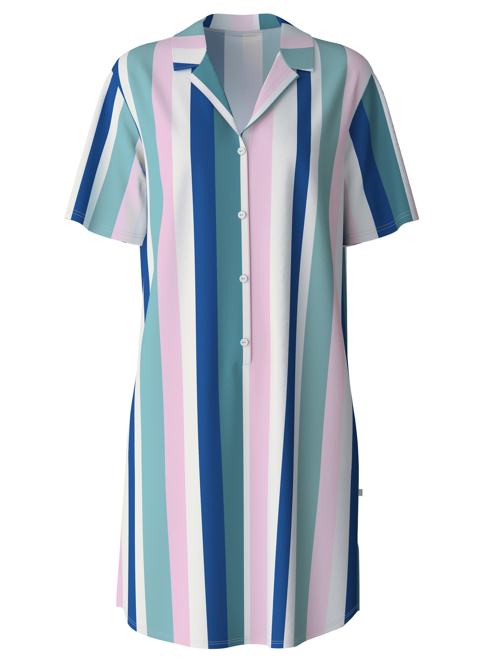 Donna - Camicia da notte a maniche corte, lunghezza 95 cm in 100% cotone di colore Turchese, A righe, della serie Favourites Coast di CALIDA