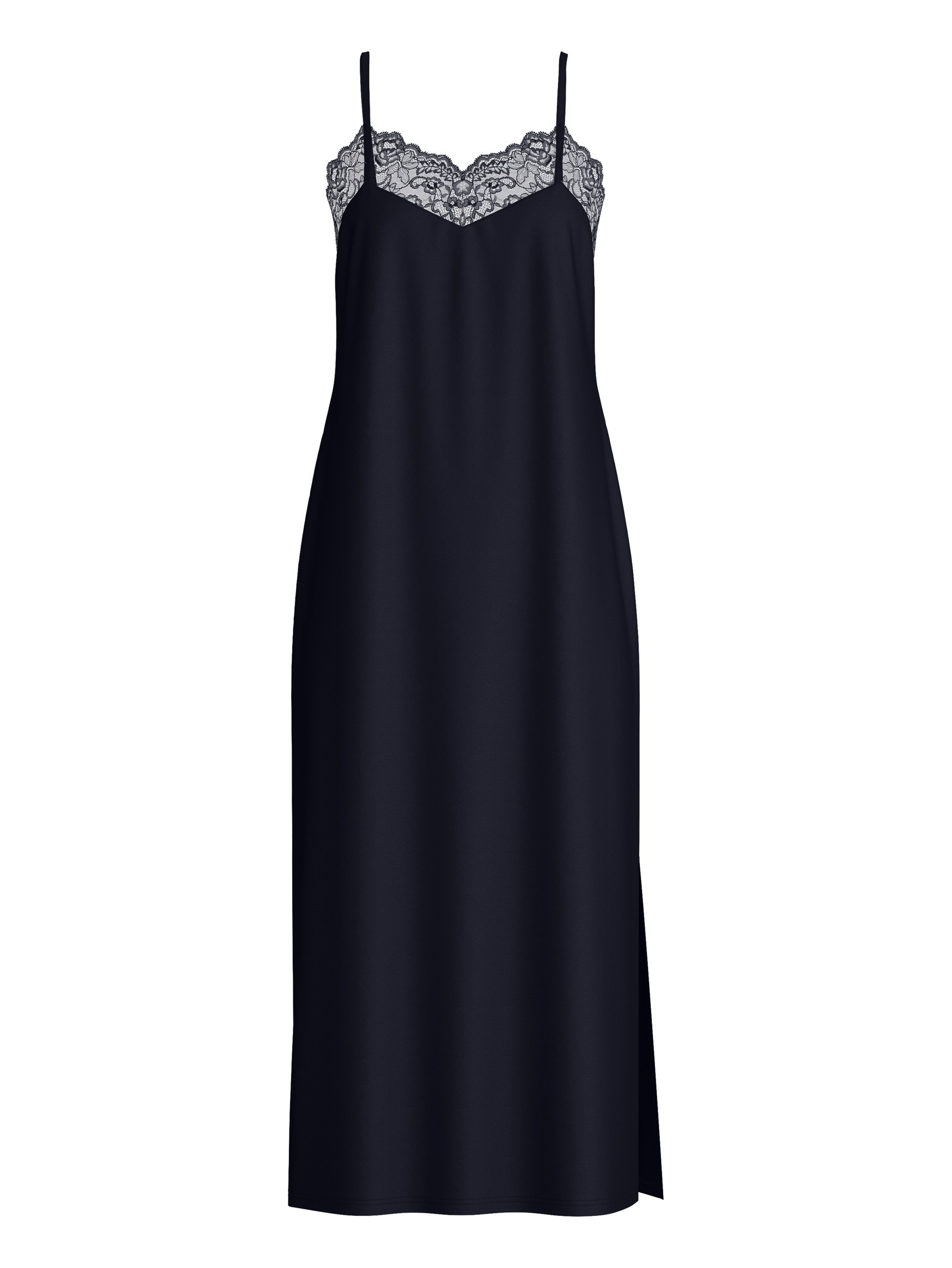 Damen - Nachthemd mit Spaghettiträgern, Länge 125cm aus Modal in Blau, Spitze aus Serie Elegant Dreams von CALIDA