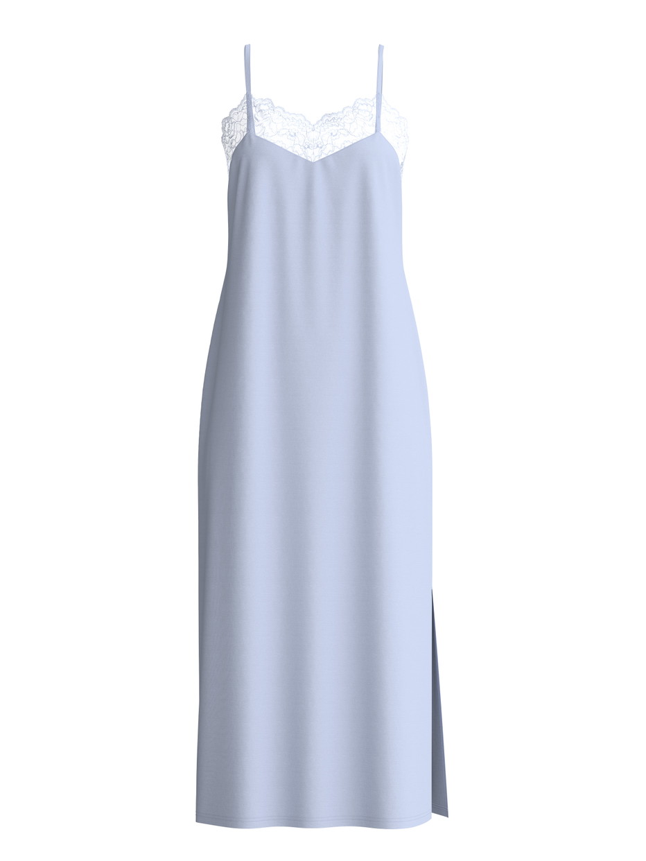 Damen - Nachthemd mit Spaghettiträgern, Länge 125cm aus Modal in Blau, Spitze aus Serie Elegant Dreams von CALIDA