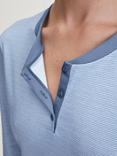 Women model is wearing Long Sleeve Nightdress – 130 cm Length made of 100% Cotton in Blue, Striped from the Midnight Stripes series by CALIDA, Detail