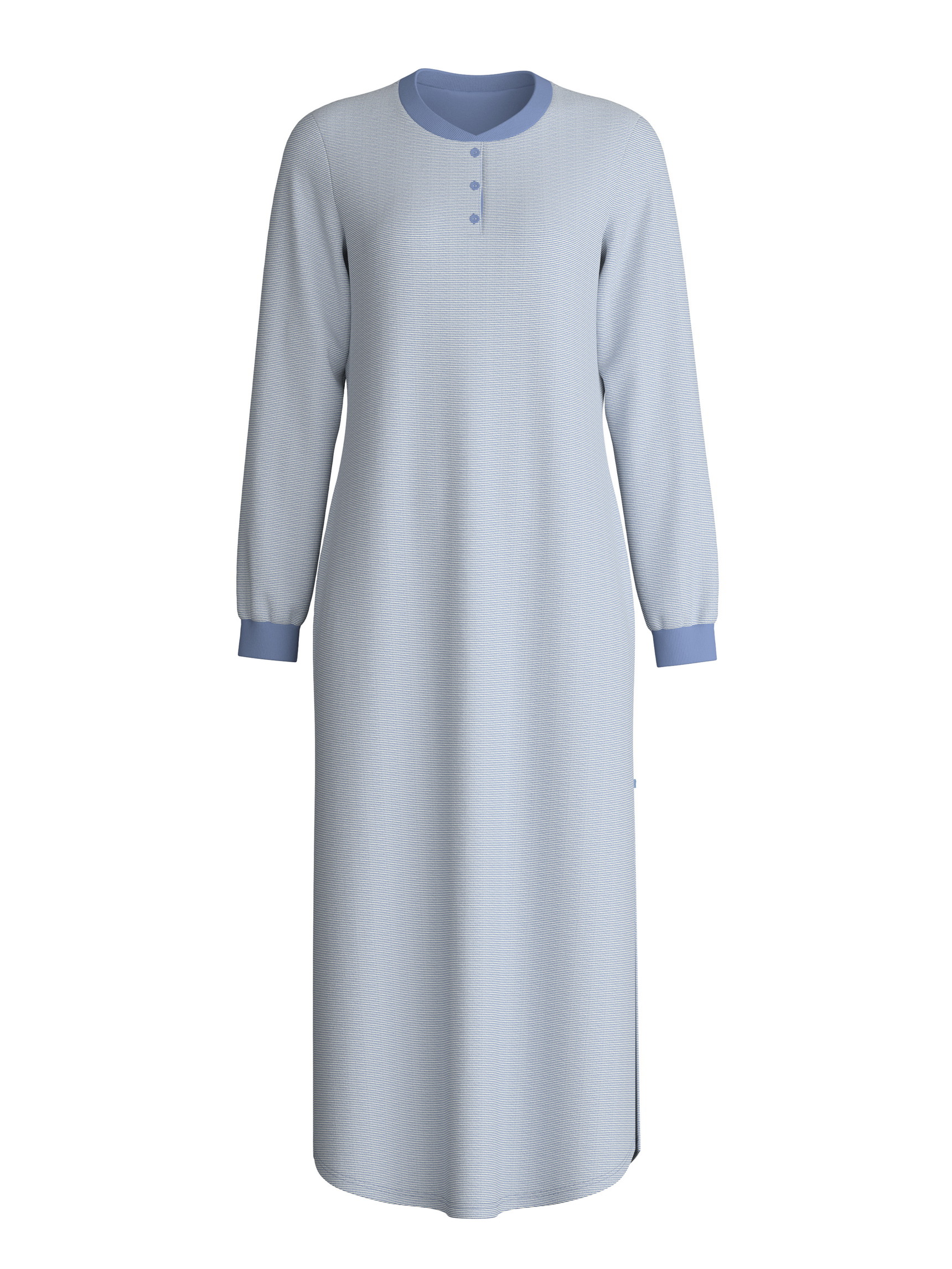 Women - Long Sleeve Nightdress – 130 cm Length made of 100% Cotton in Blue, Striped, from the Midnight Stripes series by CALIDA