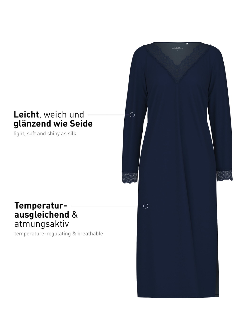 Damen - Langarm-Nachthemd, Länge 120  cm aus Modal in Blau, Spitze aus Serie Elegant Dreams von CALIDA
