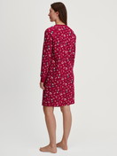 Women model is wearing Long Sleeve Nightdress – 100 cm Length made of 100% Cotton in Red, Patterned from the Family & Friends series by CALIDA, Back view