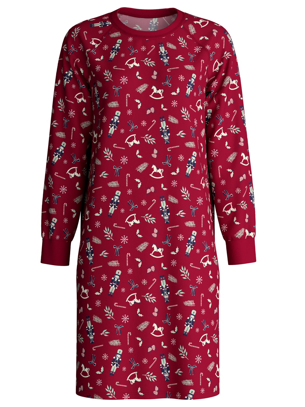 Women - Long Sleeve Nightdress – 100 cm Length made of 100% Cotton in Red, Patterned, from the Family & Friends series by CALIDA