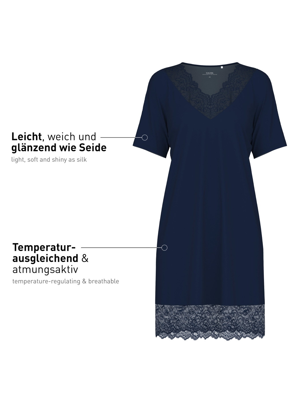 Damen - Sleepshirt, Länge 95 cm aus Modal in Blau, Spitze aus Serie Elegant Dreams von CALIDA
