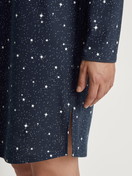 Women model is wearing Long Sleeve Nightdress – 95 cm Length made of 100% Cotton in Blue, Motif from the Sweet Dreams series by CALIDA, Detail