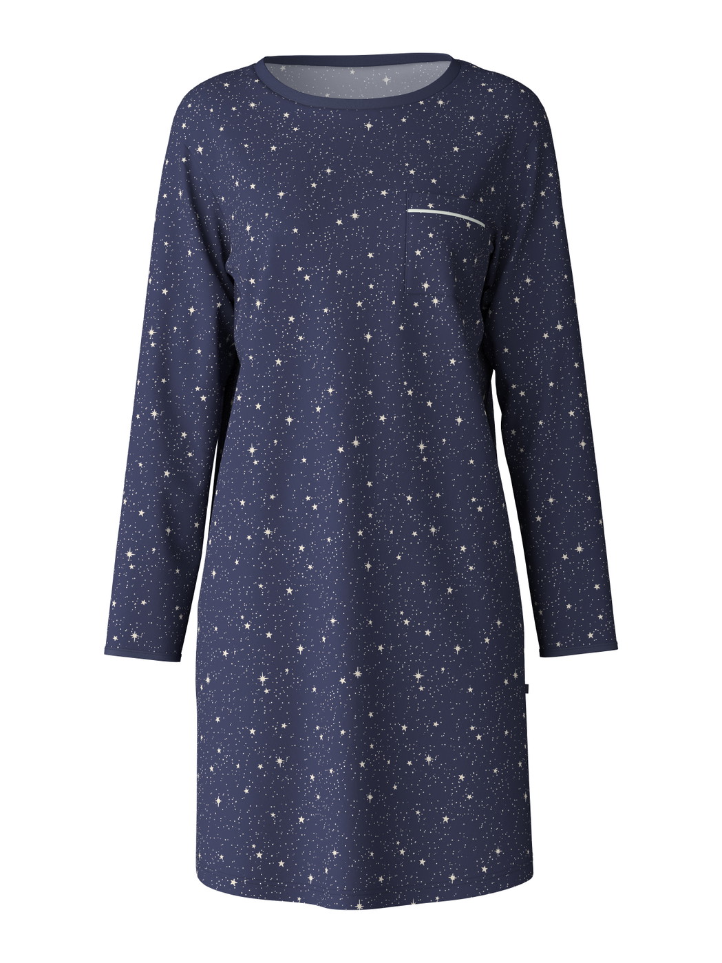 Women - Long Sleeve Nightdress – 95 cm Length made of 100% Cotton in Blue, Motif, from the Sweet Dreams series by CALIDA