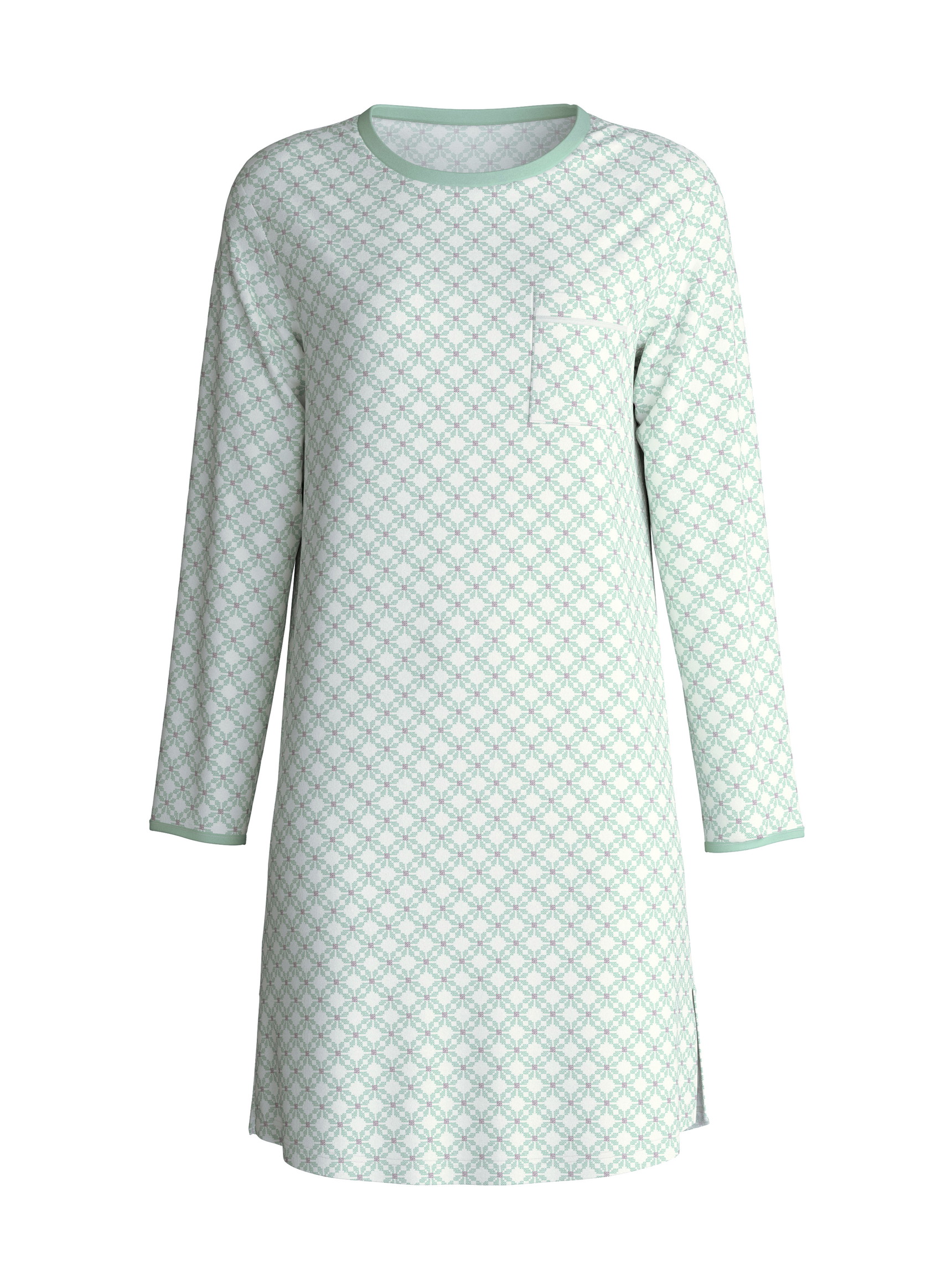 Femme - Chemise de nuit manches longues – Longueur 95 cm en 100% coton de couleur Turquoise, À motifs, de la série Sweet Dreams de CALIDA