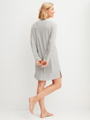 Women model is wearing Long Sleeve Nightdress – 95 cm Length made of 100% Cotton in Beige, Striped from the Sweet Dreams series by CALIDA, Back view