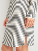 Women model is wearing Long Sleeve Nightdress – 95 cm Length made of 100% Cotton in Beige, Striped from the Sweet Dreams series by CALIDA, Detail