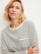 Women model is wearing Long Sleeve Nightdress – 95 cm Length made of 100% Cotton in Beige, Striped from the Sweet Dreams series by CALIDA, Detail