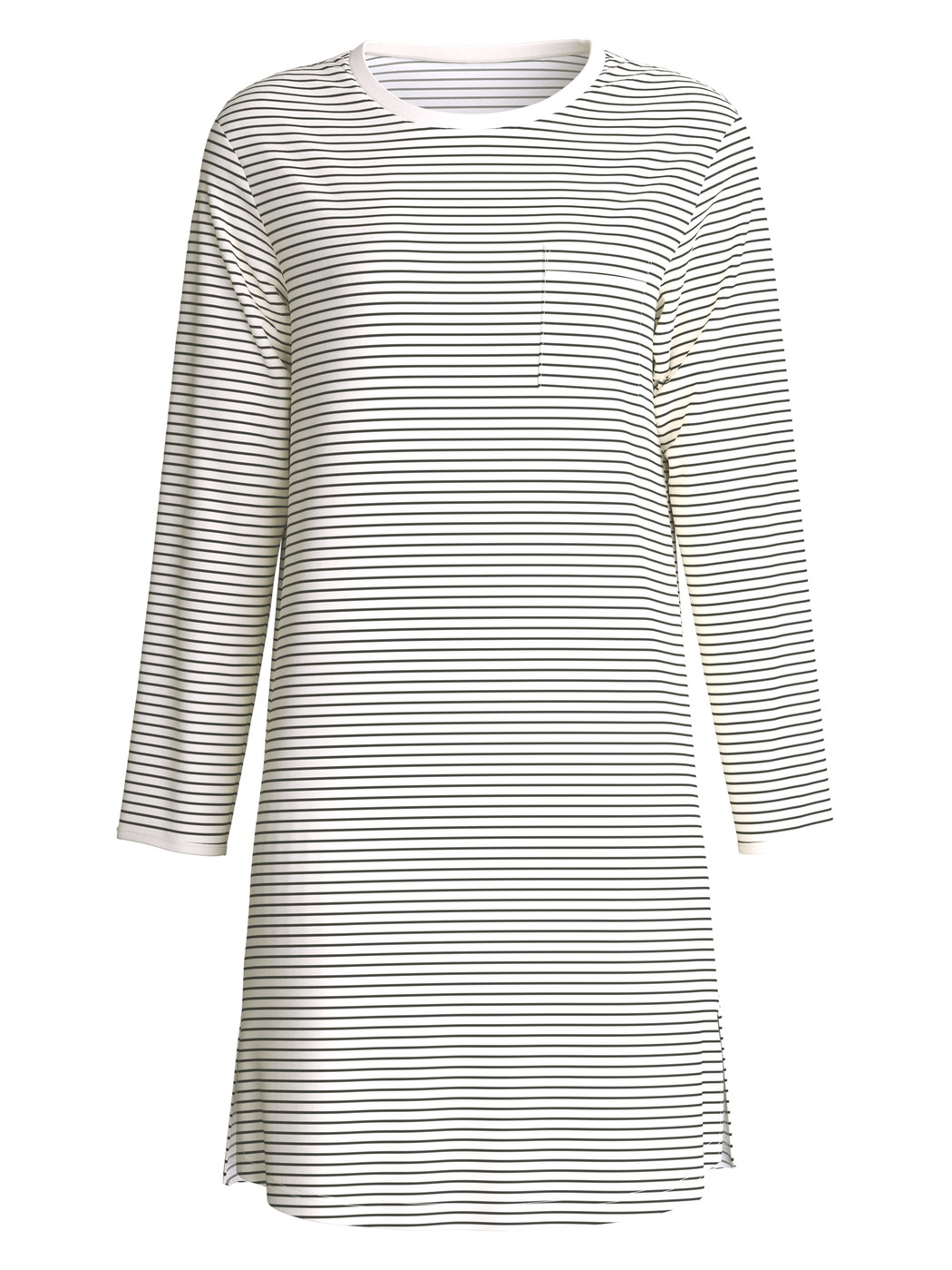 Women - Long Sleeve Nightdress – 95 cm Length made of 100% Cotton in Beige, Striped, from the Sweet Dreams series by CALIDA