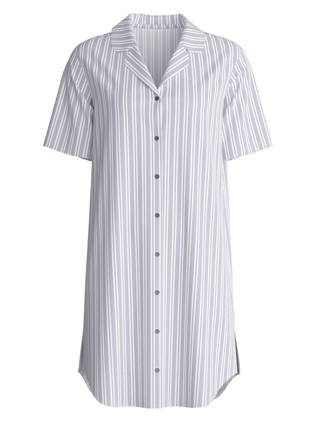 Women - Short-sleeved nightdress with buttons, length 95 cm made of 100% Cotton in Blue, Striped, from the Striped Dreams series by CALIDA