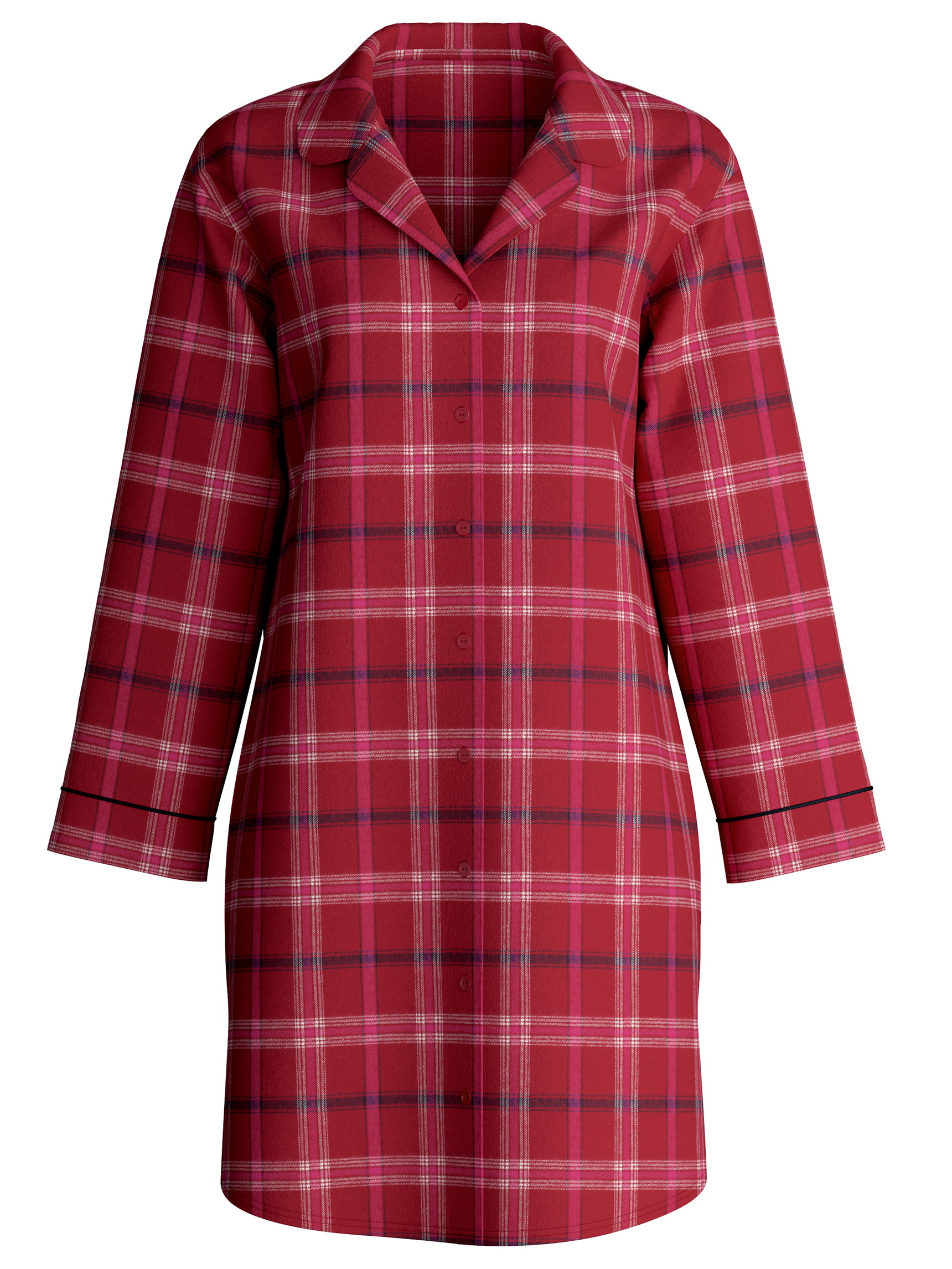 Women - Flannel nightdress, length 95 cm made of 100% Cotton in Red, Checked, from the Holiday Dreams series by CALIDA