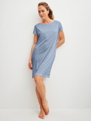 Women model is wearing Sleepshirt made of Lyocell in Blue, Unicoloured from the DSW Cooling series by CALIDA, Front view
