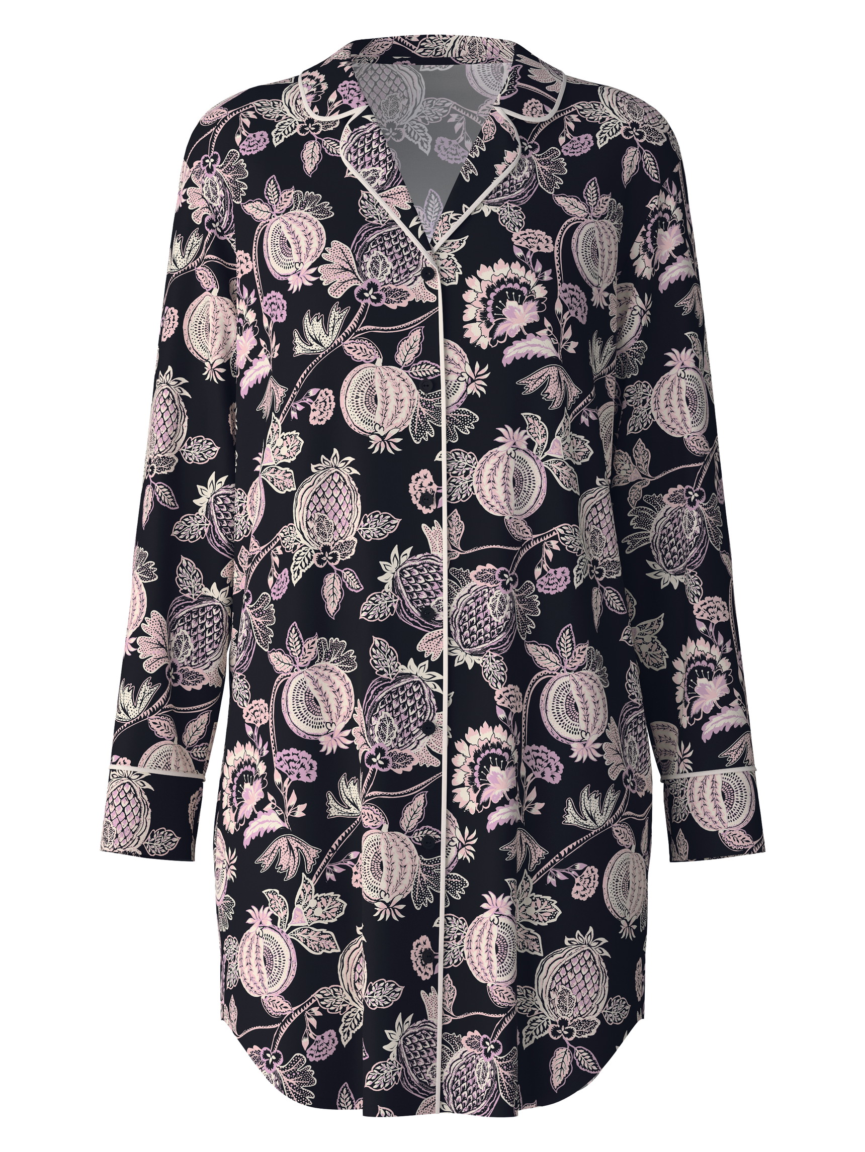 Women - Long Sleeve Nightdress in TENCEL™ Modal and Silk made of Modal in Black, Floral, from the Moonlight Dreams series by CALIDA