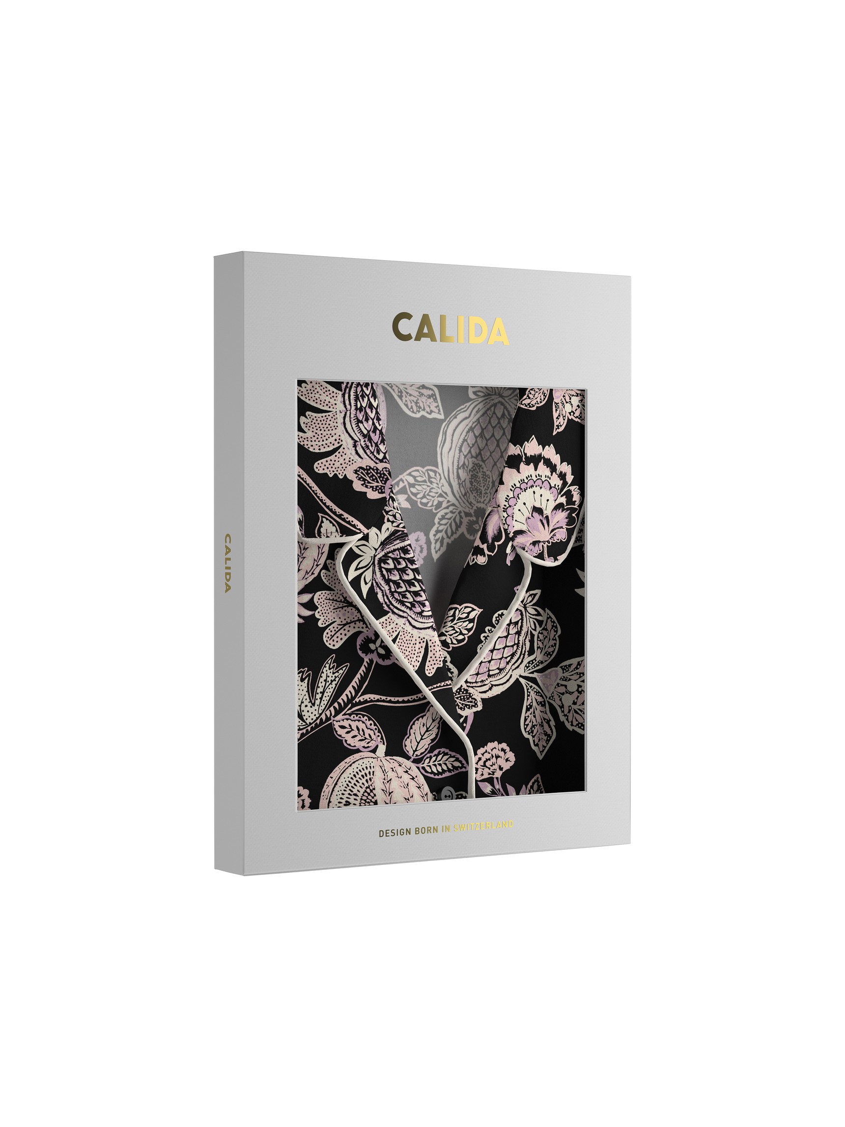 Women - Long Sleeve Nightdress in TENCEL™ Modal and Silk made of Modal in Black, Floral, from the Moonlight Dreams series by CALIDA, Hollow, White background