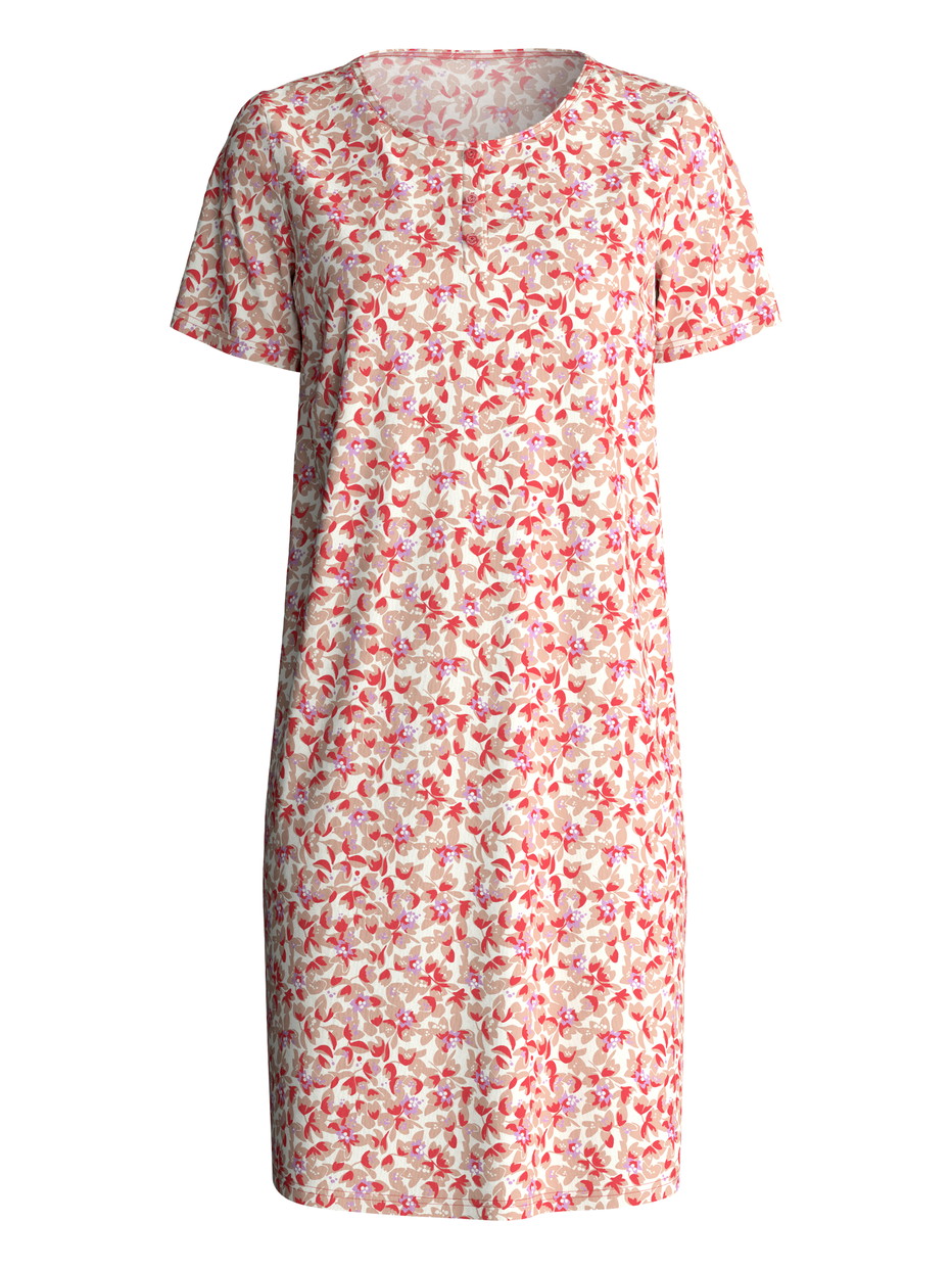 Damen - Kurzarm-Nachthemd, Länge 95 cm aus 100% Baumwolle in Rot, Floral aus Serie Flower Nights von CALIDA
