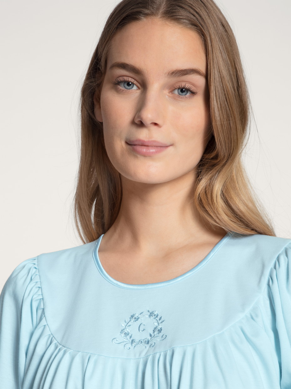 Women - Nightdress, length 110 cm made of 100% Cotton in Blue, Unicoloured, from the Soft Cotton series by CALIDA, Detail